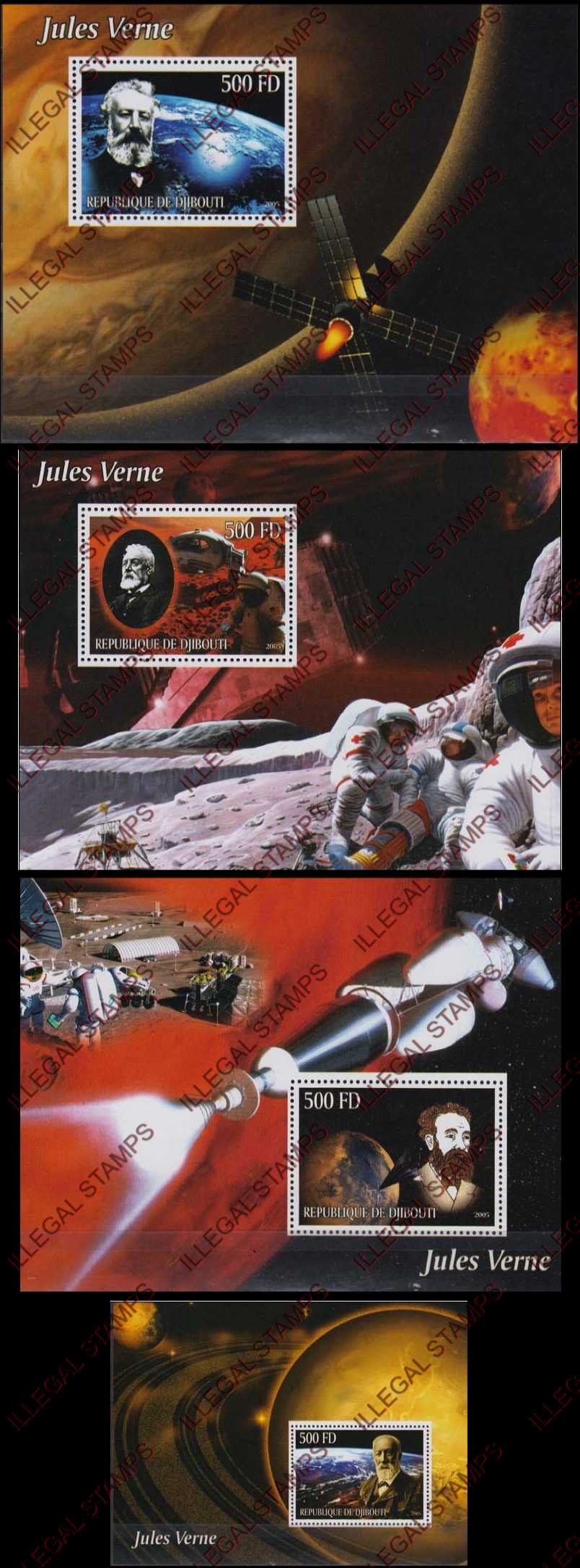 Djibouti 2005 Space Jules Verne Illegal Stamp Souvenir Sheets of 1