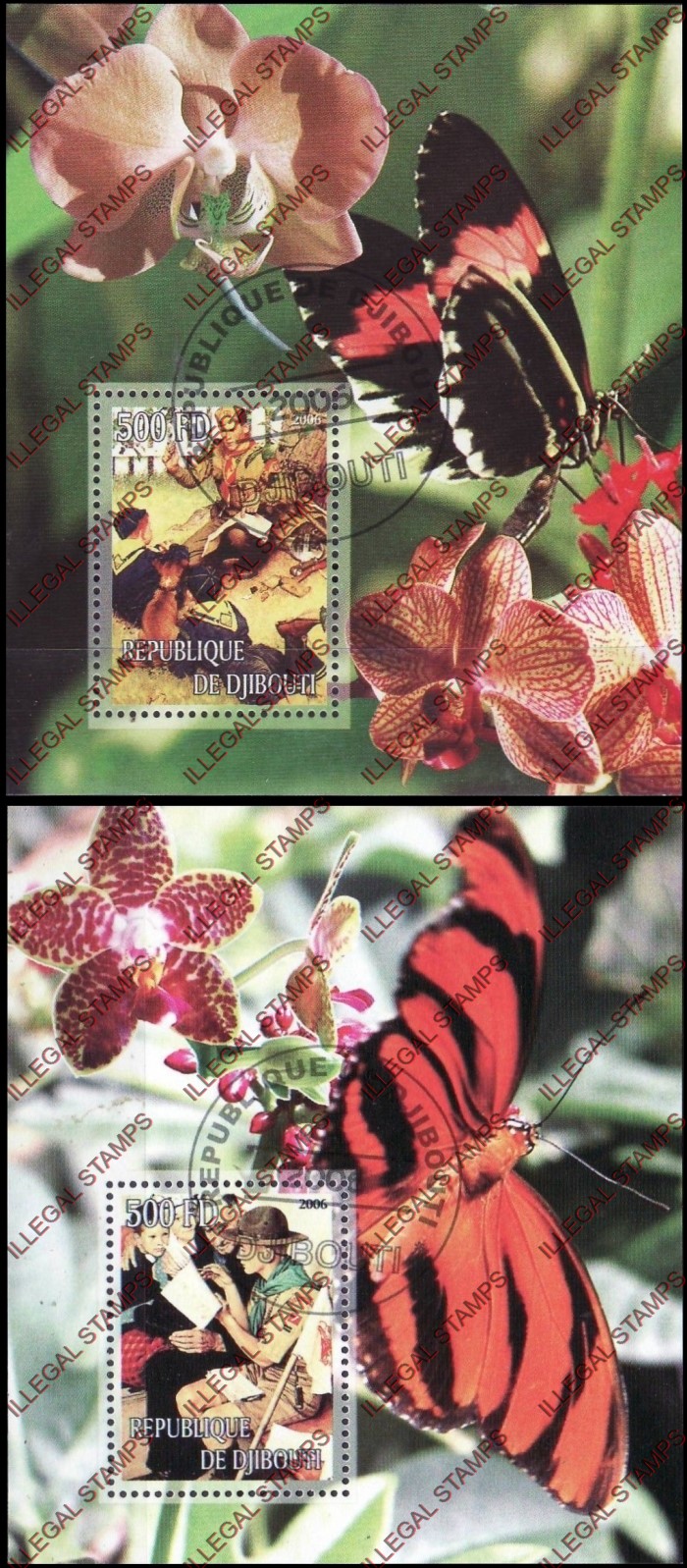 Djibouti 2006 Butterflies and Scouts Illegal Stamp Souvenir Sheets of 1