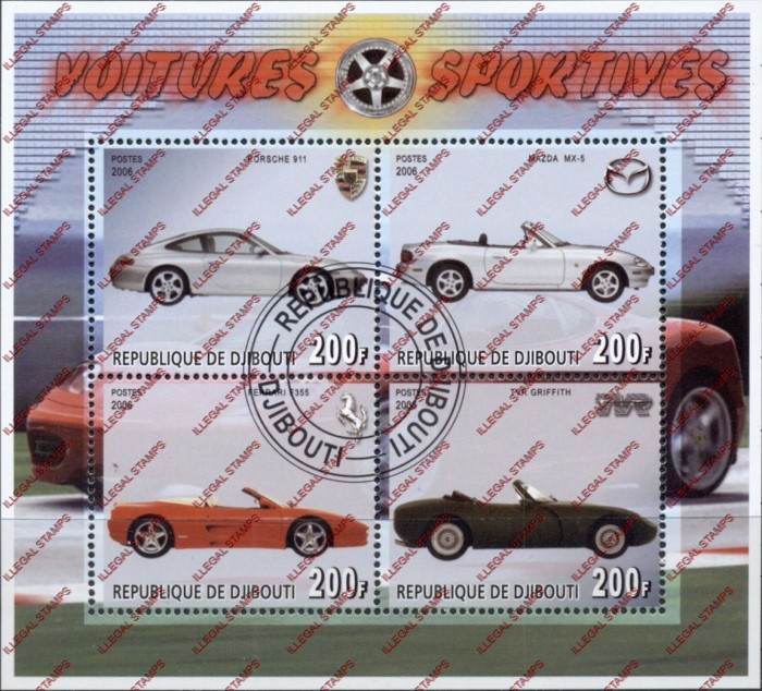 Djibouti 2006 Cars Sport Illegal Stamp Souvenir Sheet of 4