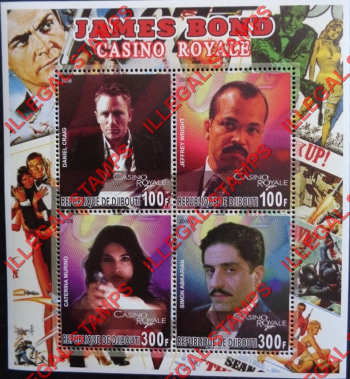 Djibouti 2006 James Bond Illegal Stamp Souvenir Sheet of 4