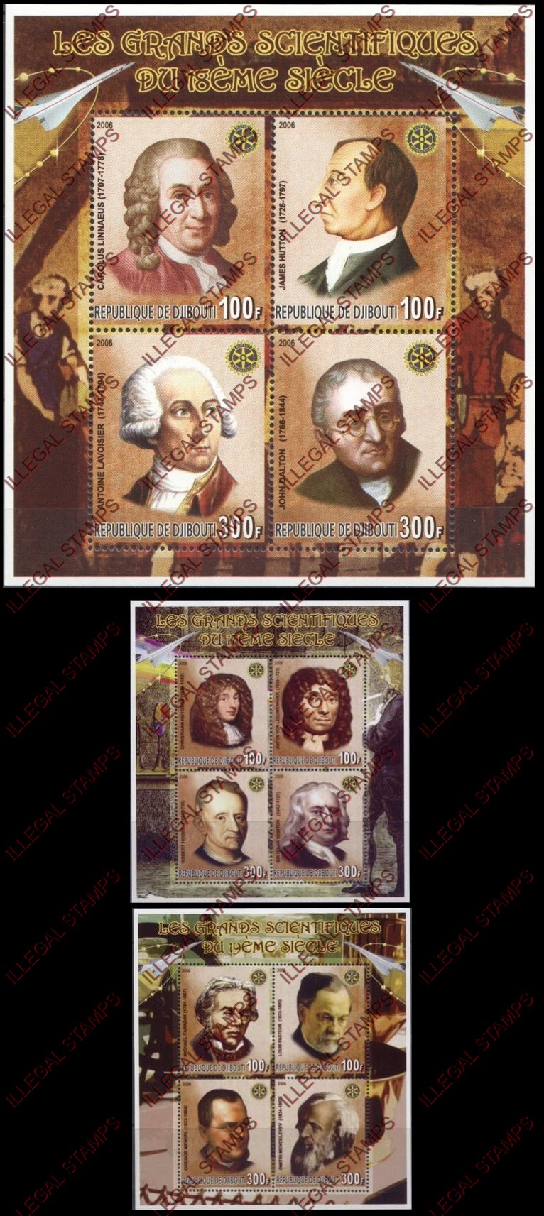 Djibouti 2006 Scientists Illegal Stamp Souvenir Sheets of 4