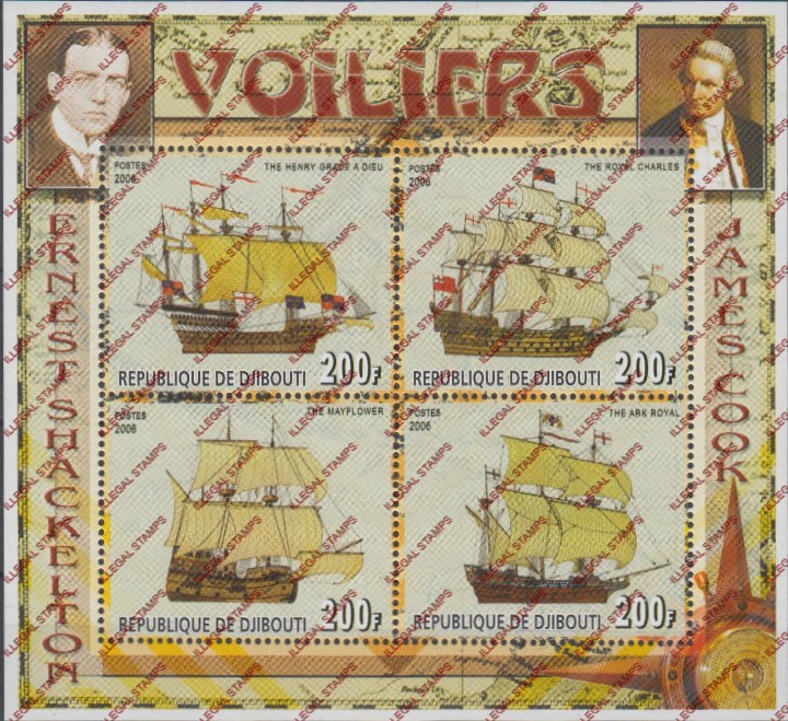 Djibouti 2006 Sailing Ships Illegal Stamp Souvenir Sheet of 4