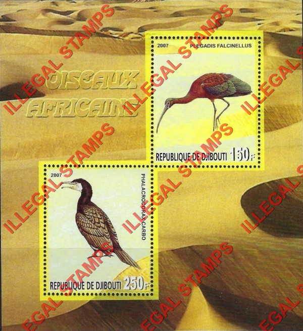 Djibouti 2007 African Birds Illegal Stamp Souvenir Sheet of 2