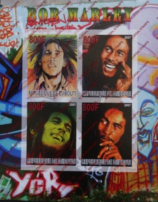 Djibouti 2007 Bob Marley Illegal Stamp Souvenir Sheet of 4