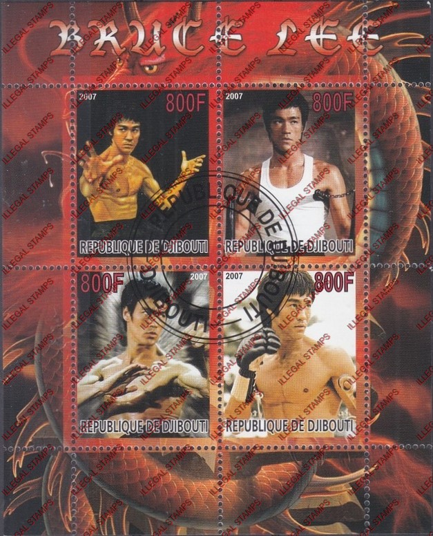 Djibouti 2007 Bruce Lee Illegal Stamp Souvenir Sheet of 4