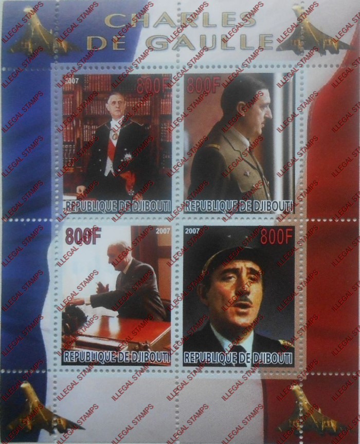 Djibouti 2007 Charles de Gaulle Illegal Stamp Souvenir Sheet of 4
