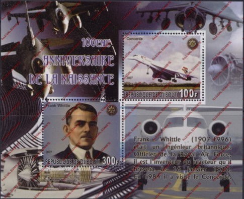 Djibouti 2007 Concorde and Frank Whittle Illegal Stamp Souvenir Sheet of 4