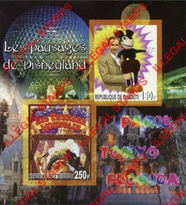 Djibouti 2007 Landscapes of Disneyland Illegal Stamp Souvenir Sheet of 2