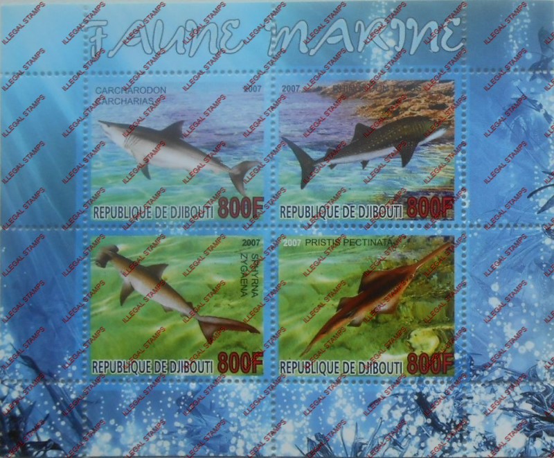 Djibouti 2007 Marine Fauna Illegal Stamp Souvenir Sheet of 4