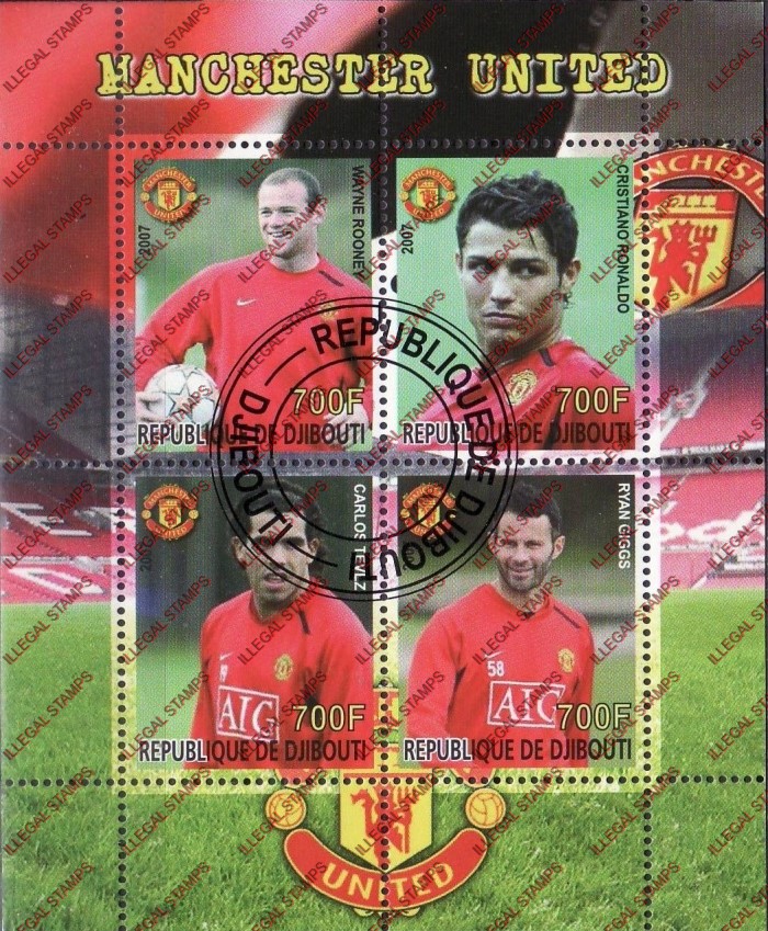 Djibouti 2007 Soccer Manchester United Illegal Stamp Souvenir Sheet of 4
