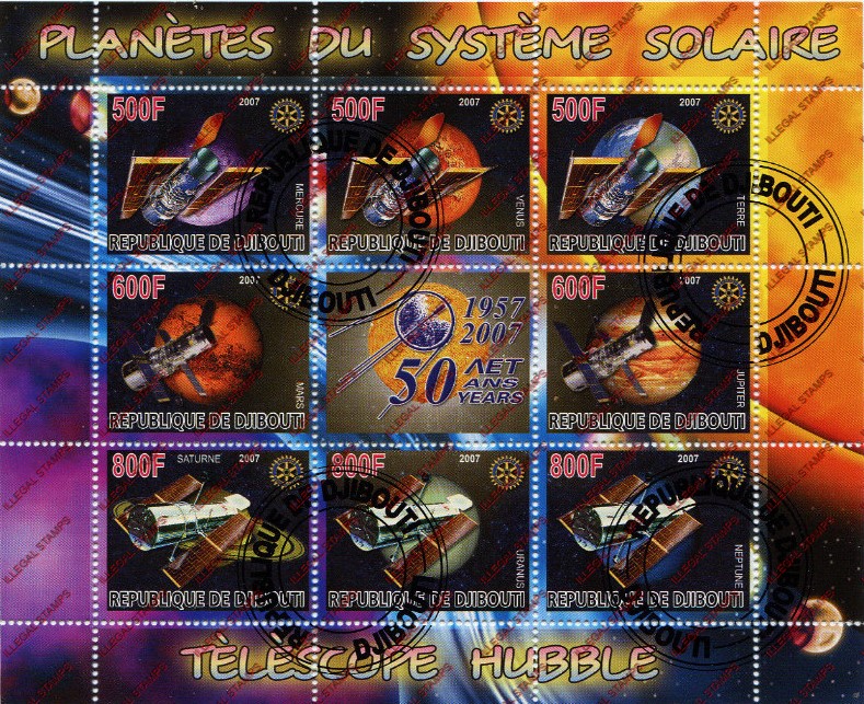 Djibouti 2007 Space Hubble Telescope Illegal Stamp Souvenir Sheetlet of 9