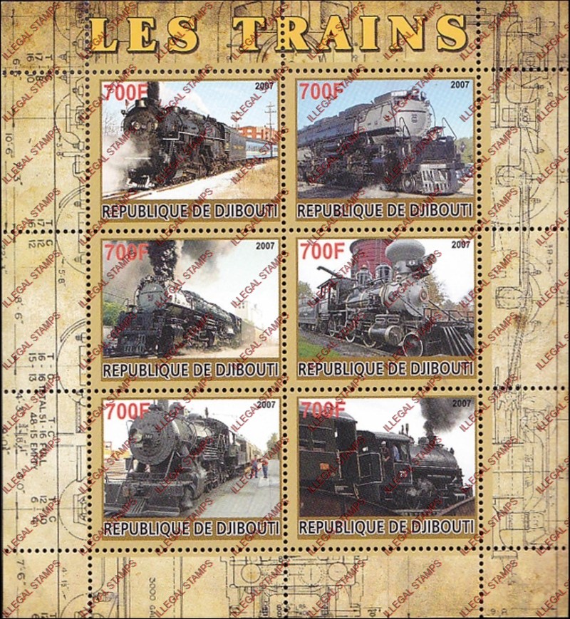 Djibouti 2007 Trains Illegal Stamp Souvenir Sheetlet of 6