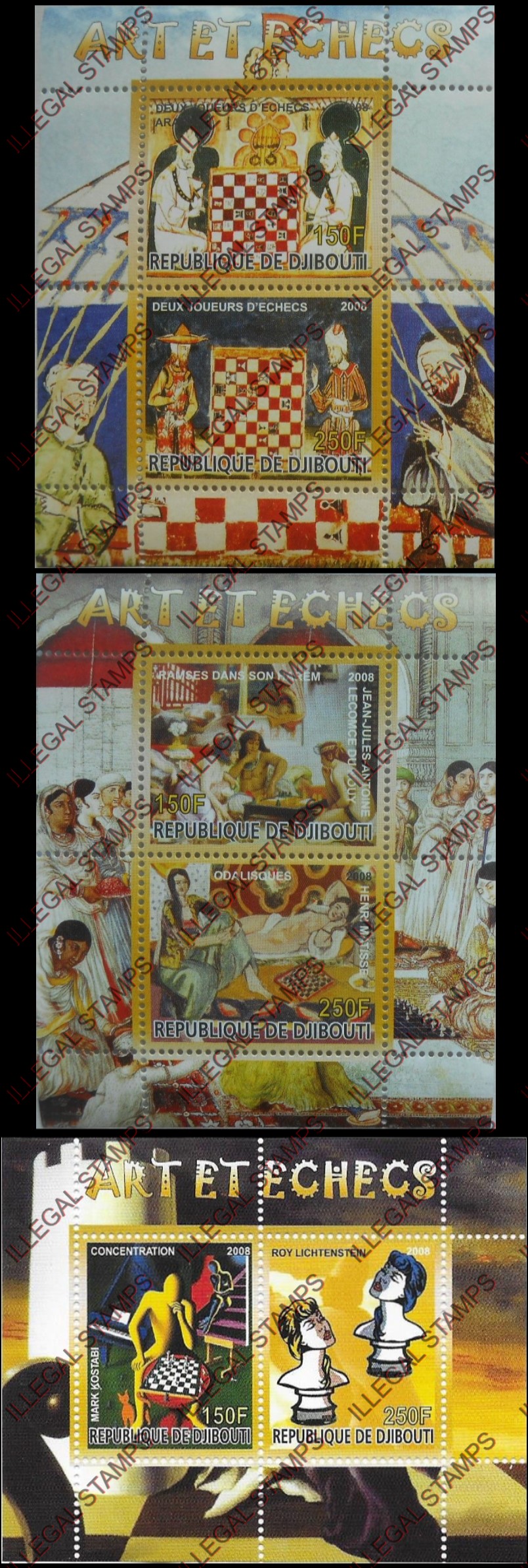 Djibouti 2008 Chess Illegal Stamp Souvenir Sheets of 2