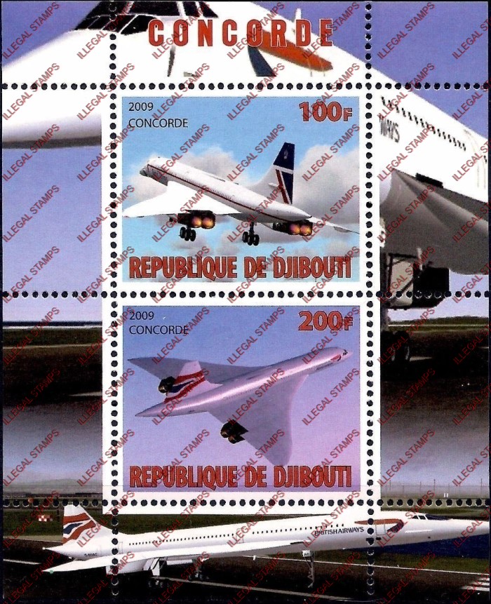 Djibouti 2009 Concorde Illegal Stamp Souvenir Sheet of 2