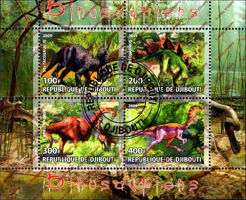 Djibouti 2009 Dinosaurs Illegal Stamp Souvenir Sheet of 4