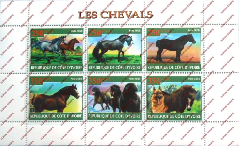 Djibouti 2009 Horses Illegal Stamp Sheetlet of 6