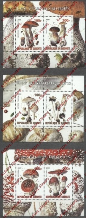Djibouti 2009 Mushrooms Illegal Stamp Souvenir Sheets of 2