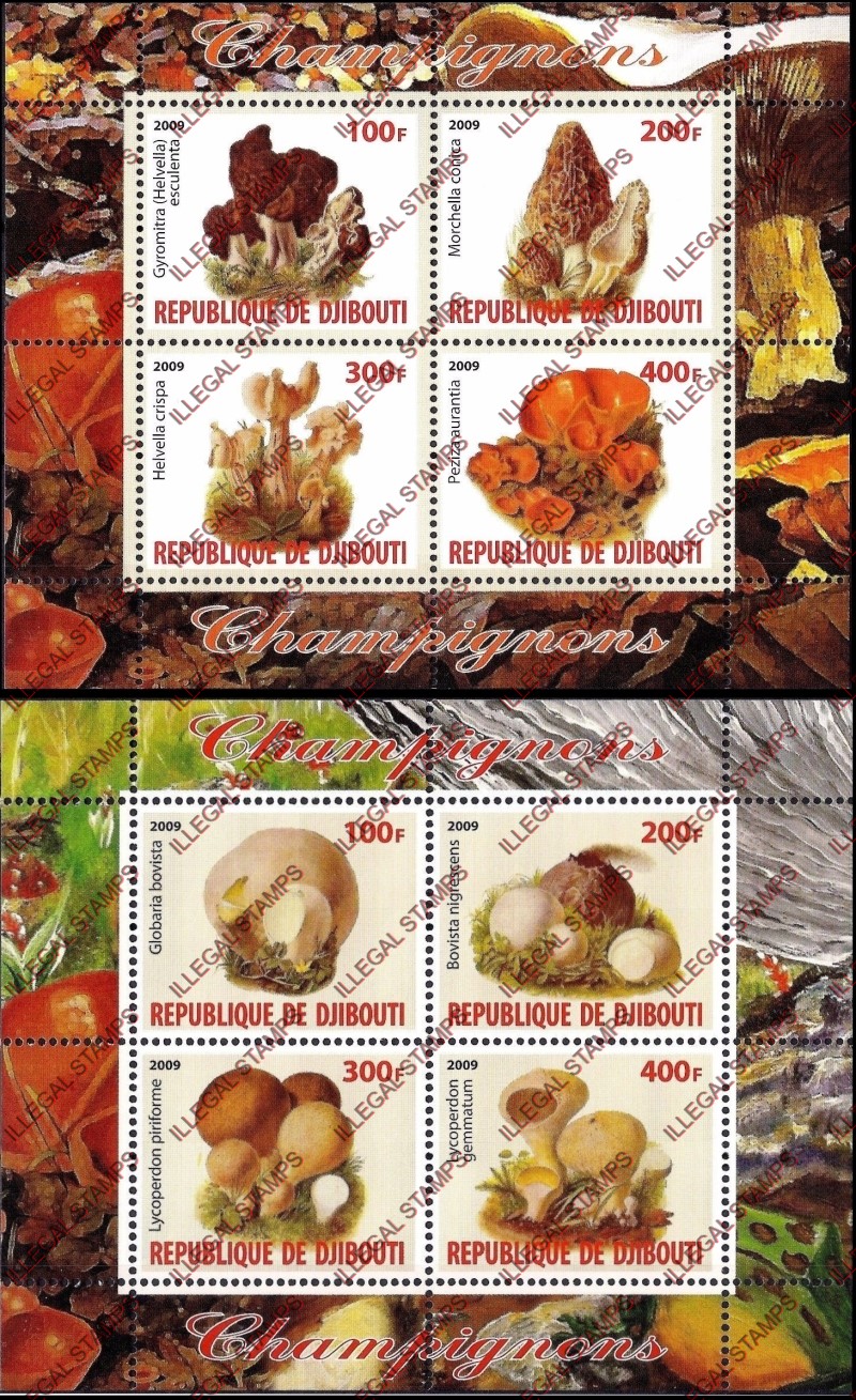 Djibouti 2009 Mushrooms Illegal Stamp Souvenir Sheets of 4