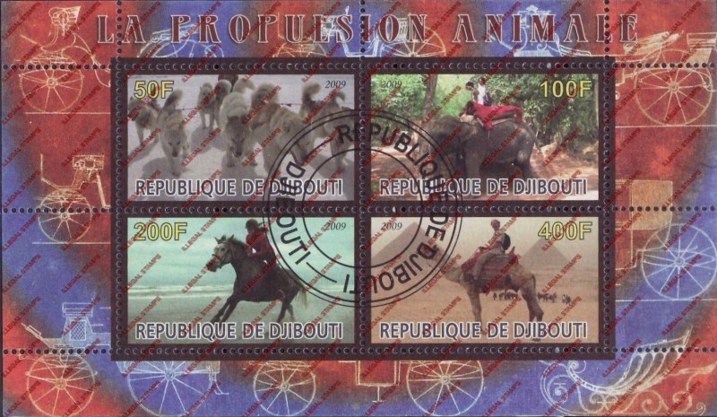 Djibouti 2009 Riding Animals Illegal Stamp Souvenir Sheet of 4