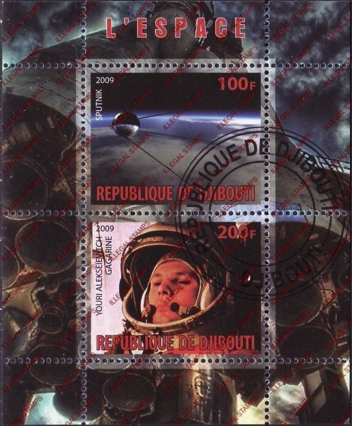 Djibouti 2009 Space Sputnik and Gagarine Illegal Stamp Souvenir Sheet of 2