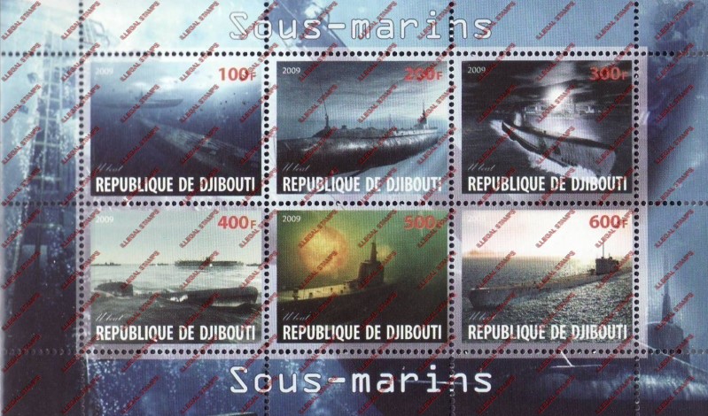 Djibouti 2009 Submarines Illegal Stamp Sheetlet of 6