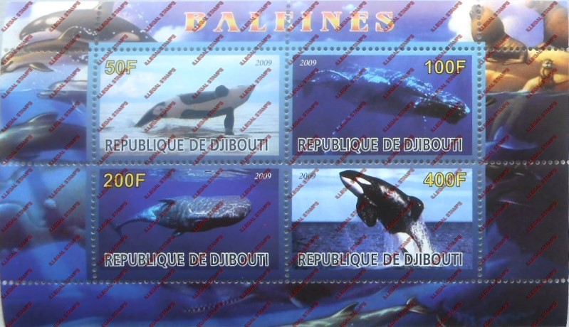 Djibouti 2009 Whales Illegal Stamp Souvenir Sheet of 4