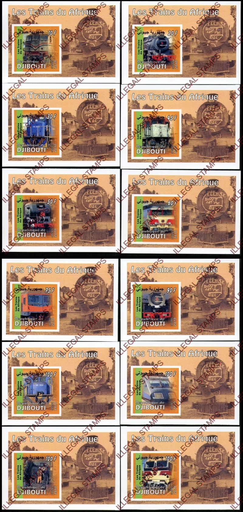 Djibouti 2010 African Trains Illegal Stamp Deluxe Souvenir Sheets of 1