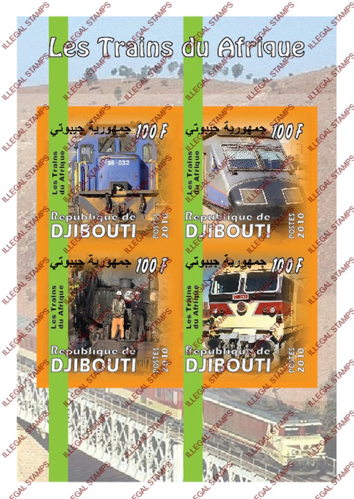 Djibouti 2010 African Trains Illegal Stamp Souvenir Sheet of 4