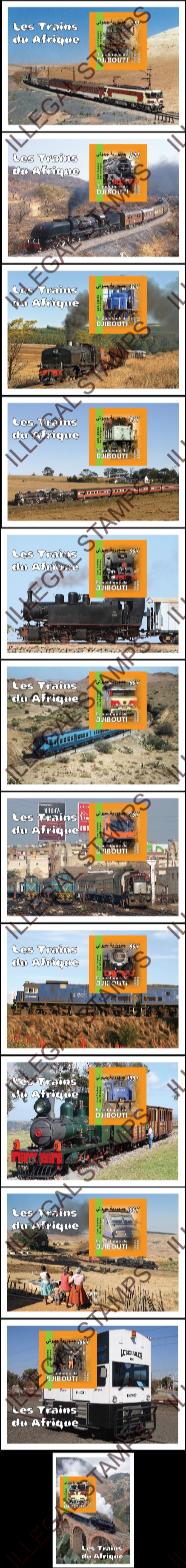 Djibouti 2010 African Trains Illegal Stamp Souvenir Sheets of 1