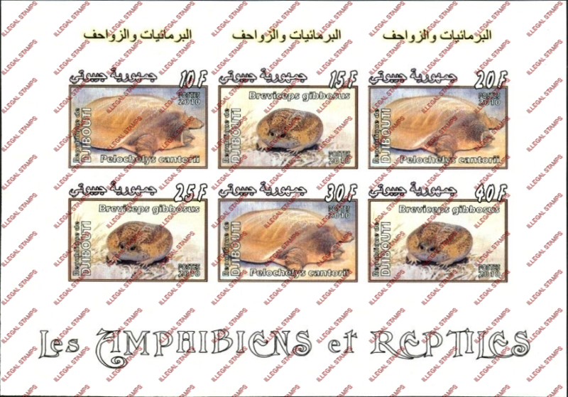 Djibouti 2010 Amphibians and Reptiles Illegal Stamp Sheetlet of 6