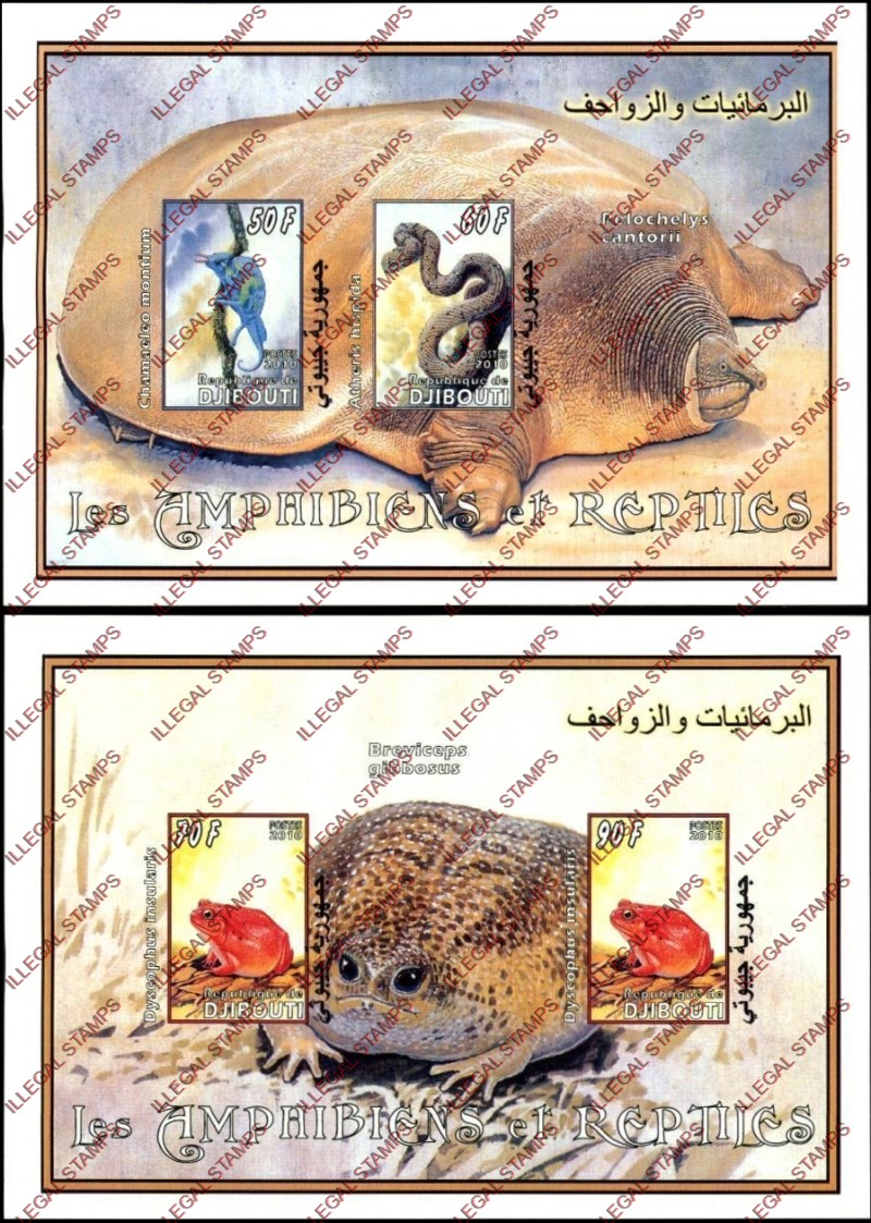 Djibouti 2010 Amphibians and Reptiles Illegal Stamp Souvenir Sheets of 2