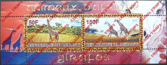Djibouti 2010 Animals of Africa Giraffes Illegal Stamp Souvenir Sheet of 2
