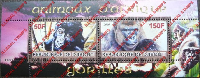 Djibouti 2010 Animals of Africa Gorillas Illegal Stamp Souvenir Sheet of 2