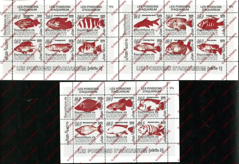 Djibouti 2010 Aquarium Fish Illegal Stamp Sheetlets of 6