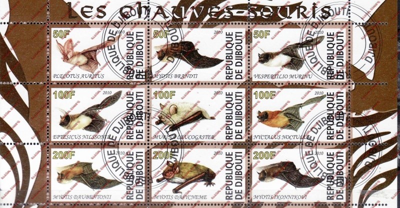 Djibouti 2010 Bats Illegal Stamp Sheetlet of 9