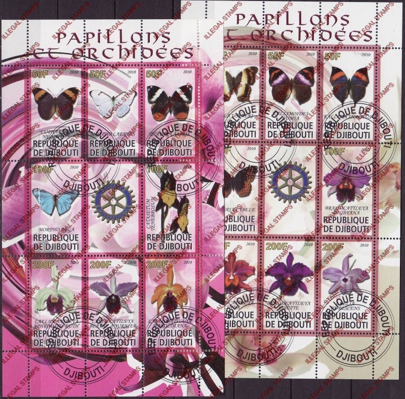 Djibouti 2010 Butterflies and Orchids Illegal Stamp Sheetlets of 9