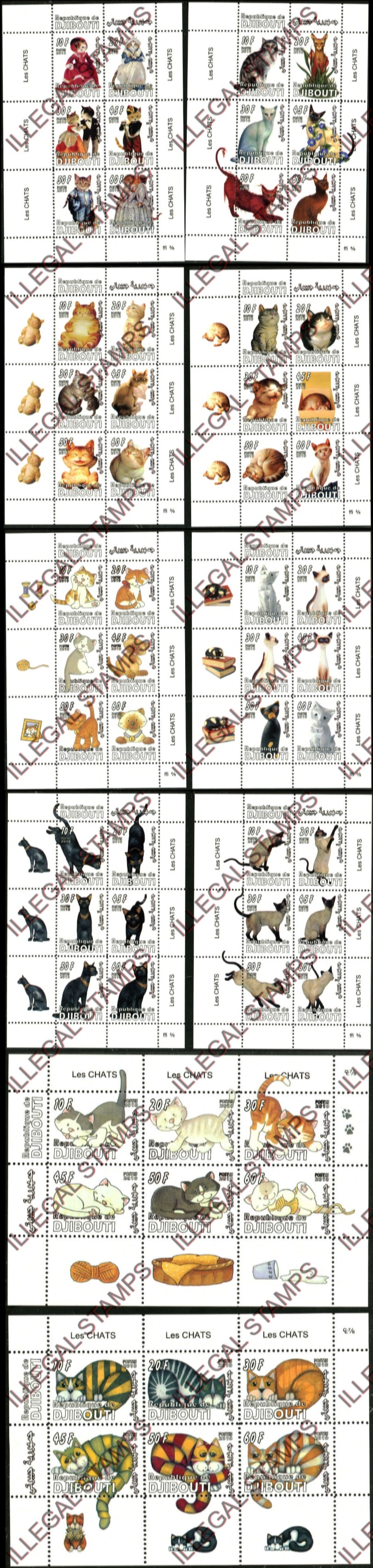 Djibouti 2010 Cats Illegal Stamp Sheetlets of 6