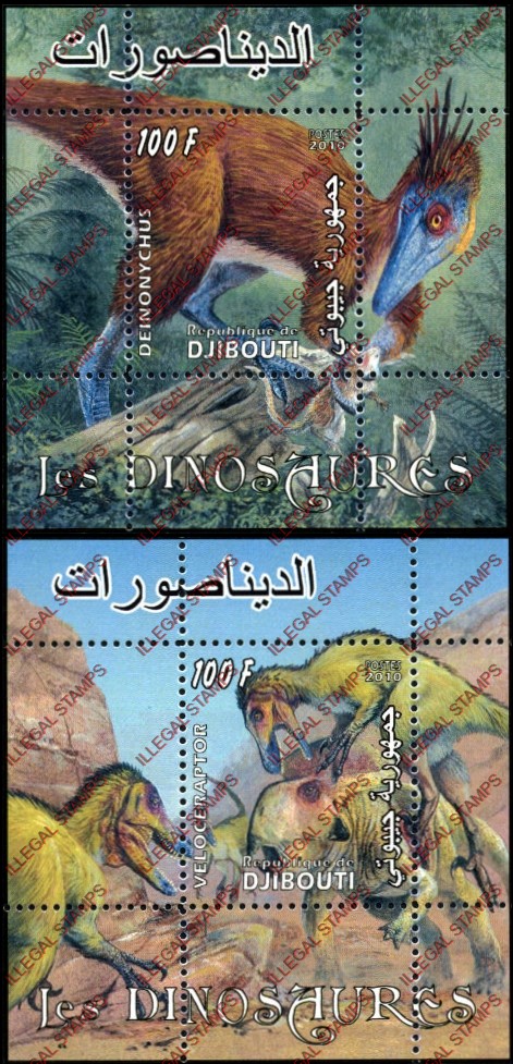 Djibouti 2010 Dinosaurs Illegal Stamp Souvenir Sheets of 1