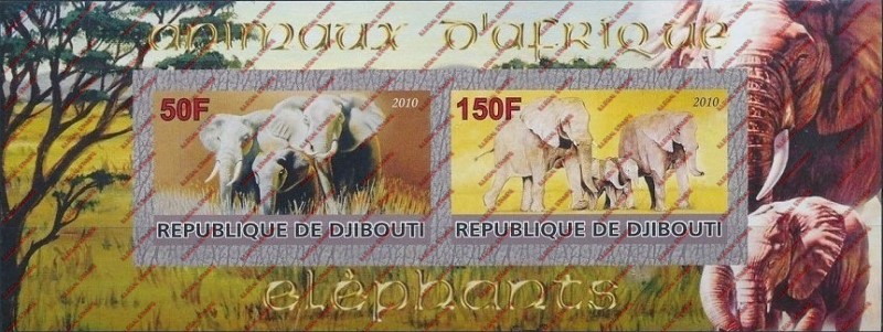 Djibouti 2010 Elephants Illegal Stamp Souvenir Sheet of 2