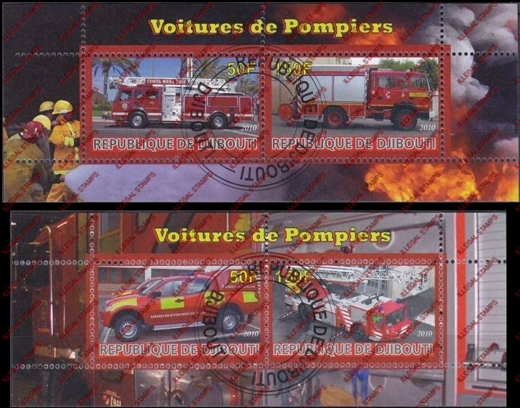 Djibouti 2010 Fire Engines Illegal Stamp Souvenir Sheets of 2