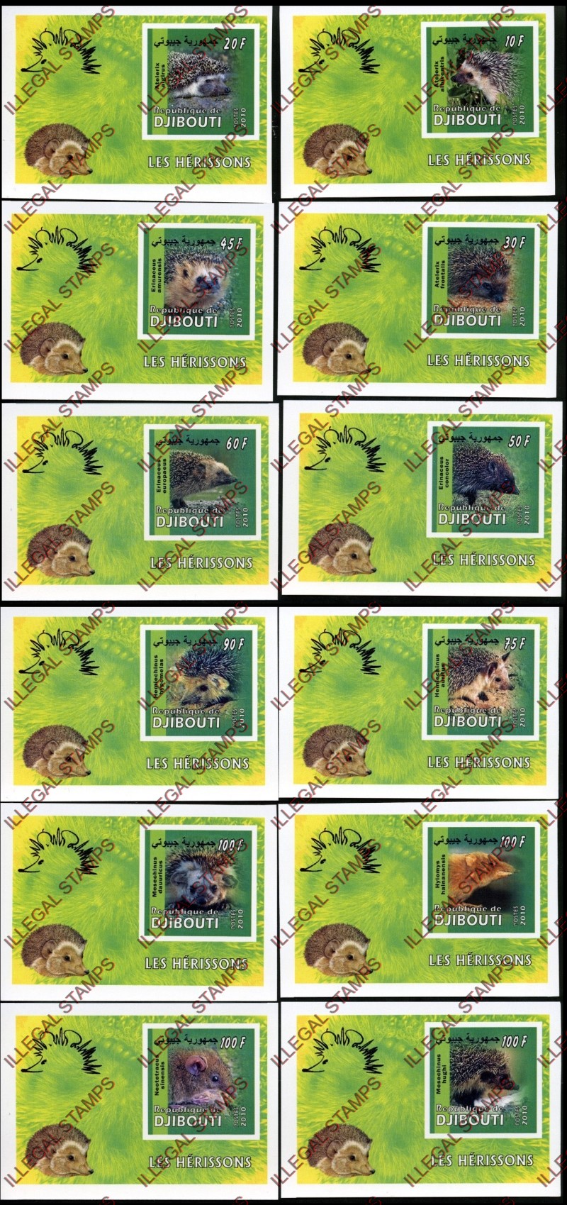 Djibouti 2010 Hedgehogs Illegal Stamp Souvenir Sheets of 1
