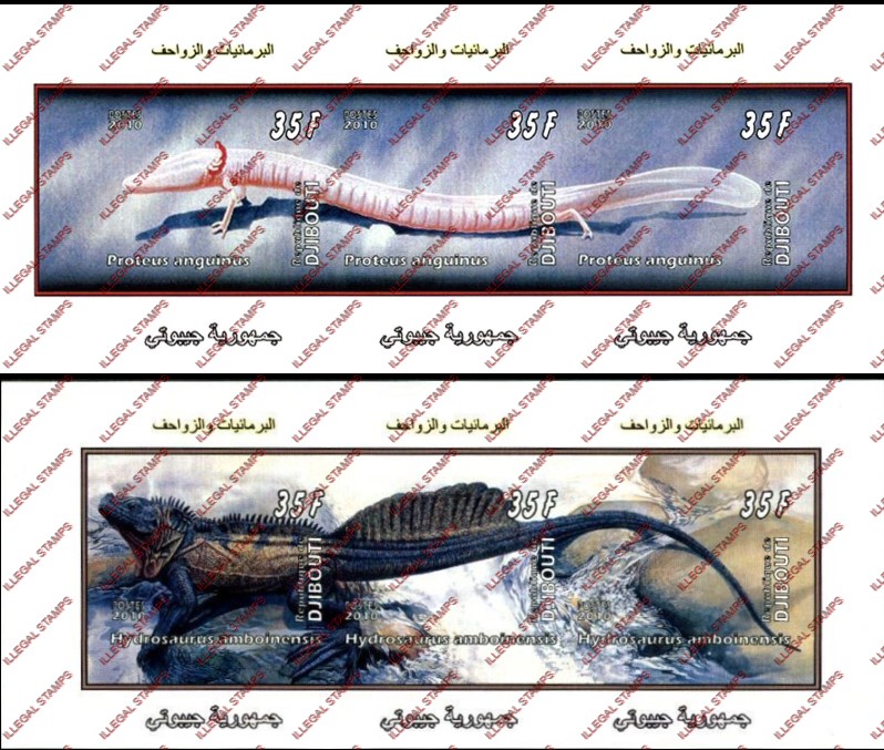 Djibouti 2010 Lizards Eels Illegal Stamp Souvenir Sheets of 3