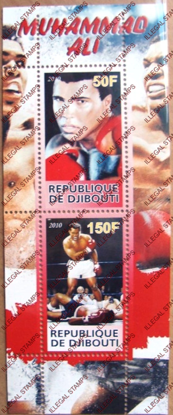 Djibouti 2010 Muhammad Ali Illegal Stamp Souvenir Sheet of 2