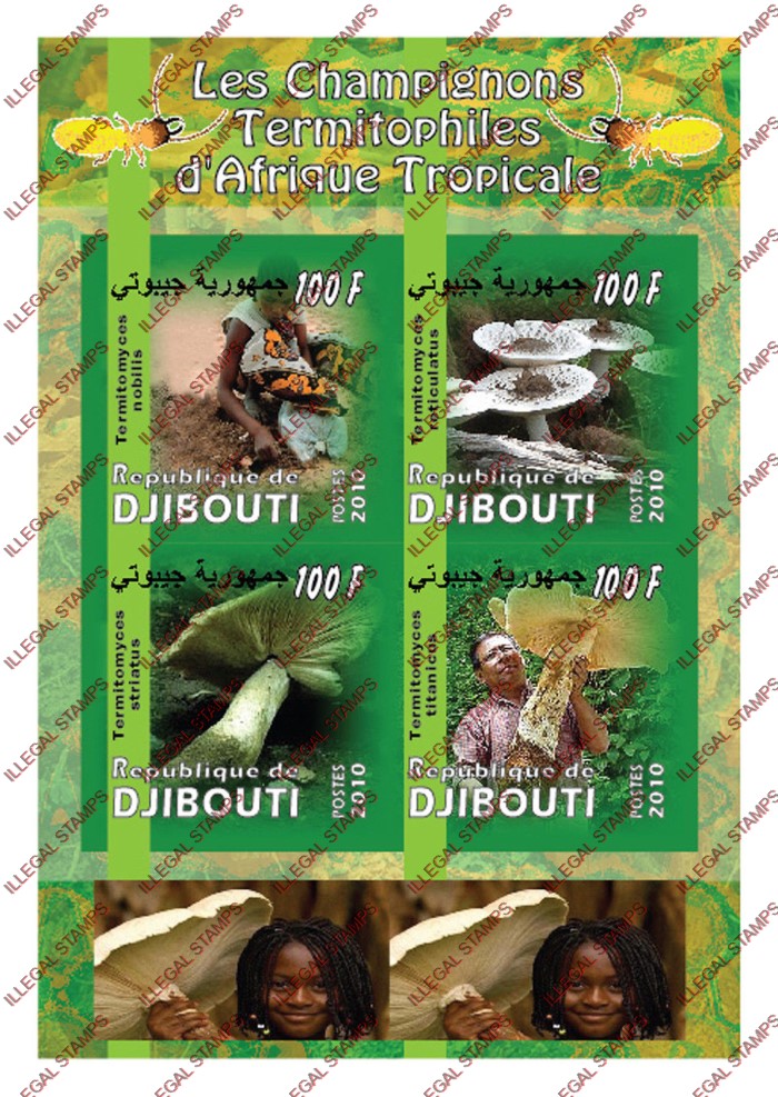 Djibouti 2010 Mushrooms Illegal Stamp Souvenir Sheet of 4