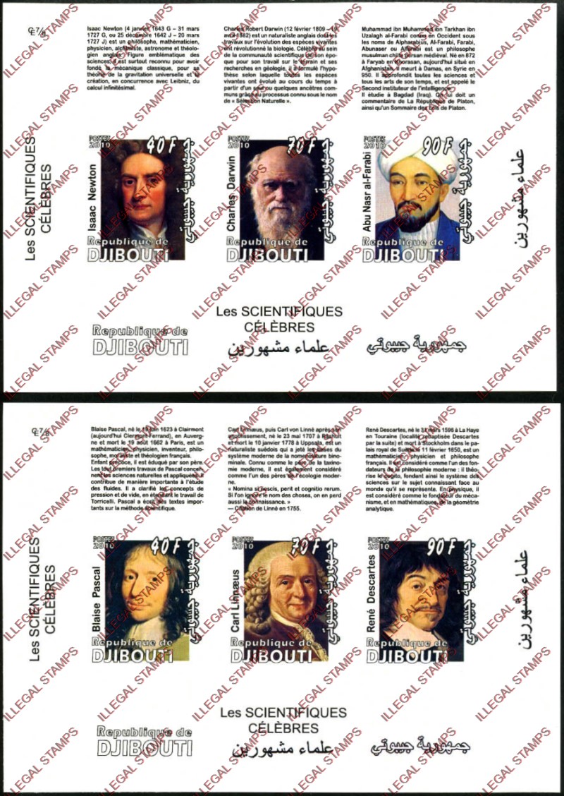 Djibouti 2010 Scientists Illegal Stamp Souvenir Sheets of 1