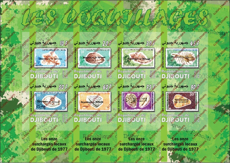Djibouti 2010 Sea Shells Illegal Stamp Sheetlet of 8