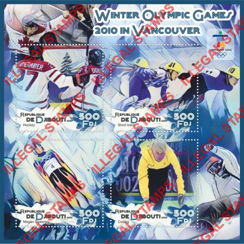Djibouti 2010 Winter Olympic Games in London Illegal Stamp Souvenir Sheet of 4