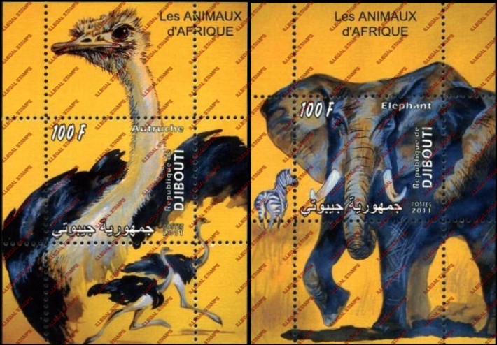 Djibouti 2011 African Animals Illegal Stamp Souvenir Sheets of 1