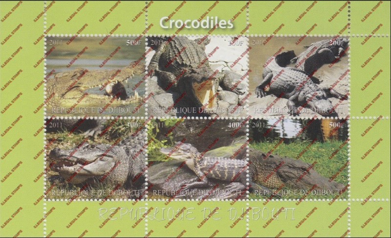 Djibouti 2011 Animals Crocodiles Illegal Stamp Sheetlet of 6