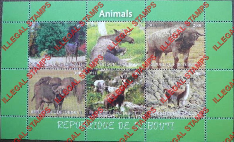 Djibouti 2011 Animals Horizontal Illegal Stamp Sheetlets of 6 with Plain Backgrounds (Part 2)